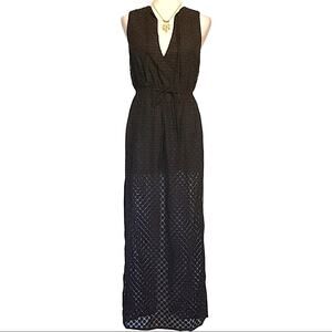 Elliatt Black Sheer Burnout Dot Sleeveless Maxi Dress Small NWOT